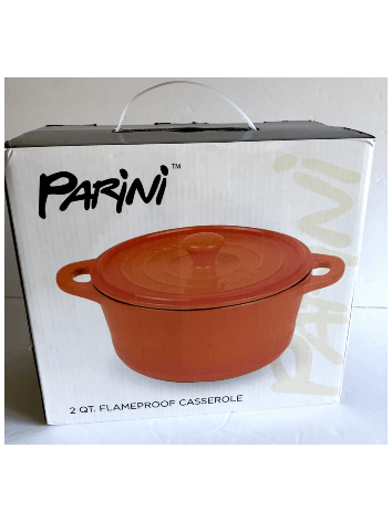 PARINI Orange 2 QT. Quart FLAMEPROOF CASSEROLE Dish with Lid product image (2)
