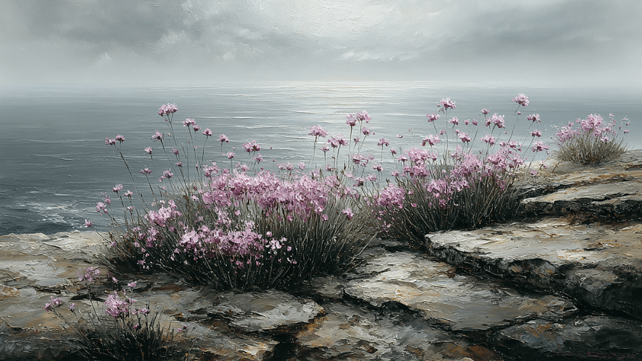Vintage Pink Flowers Growing on the Rocks - No Frame, Digital Download product image (2)