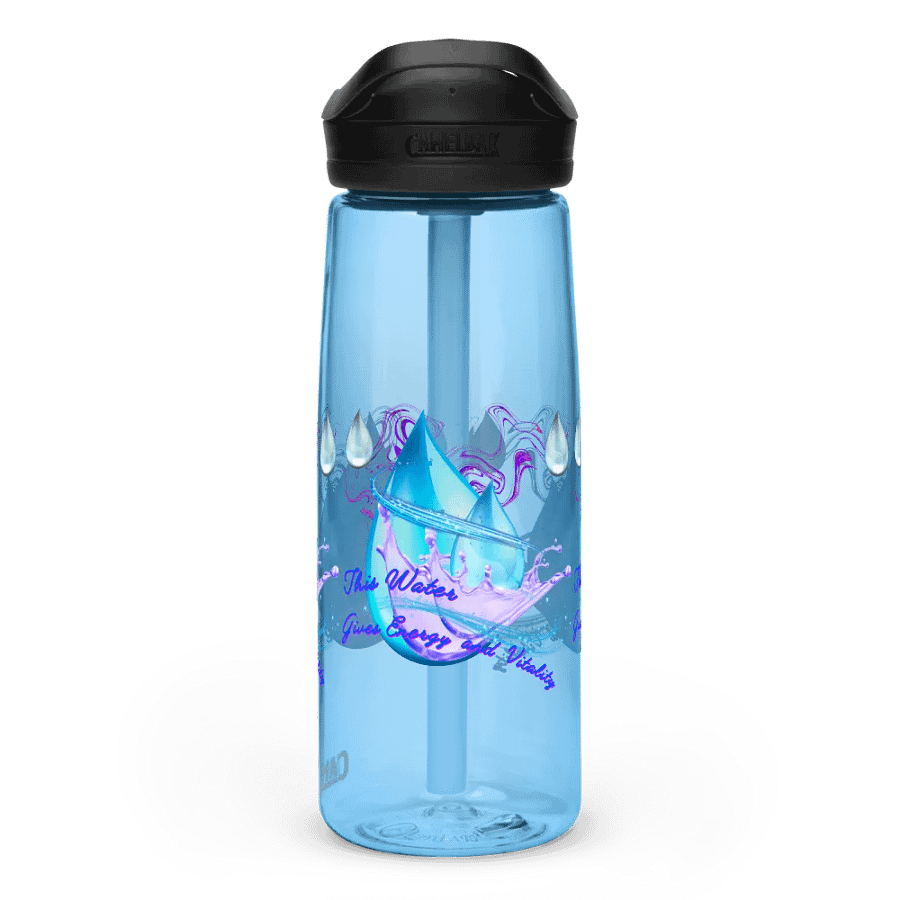 Camelback water bottle with beautiful swirly blue water drops  featuring ' This water gives energy and vitality