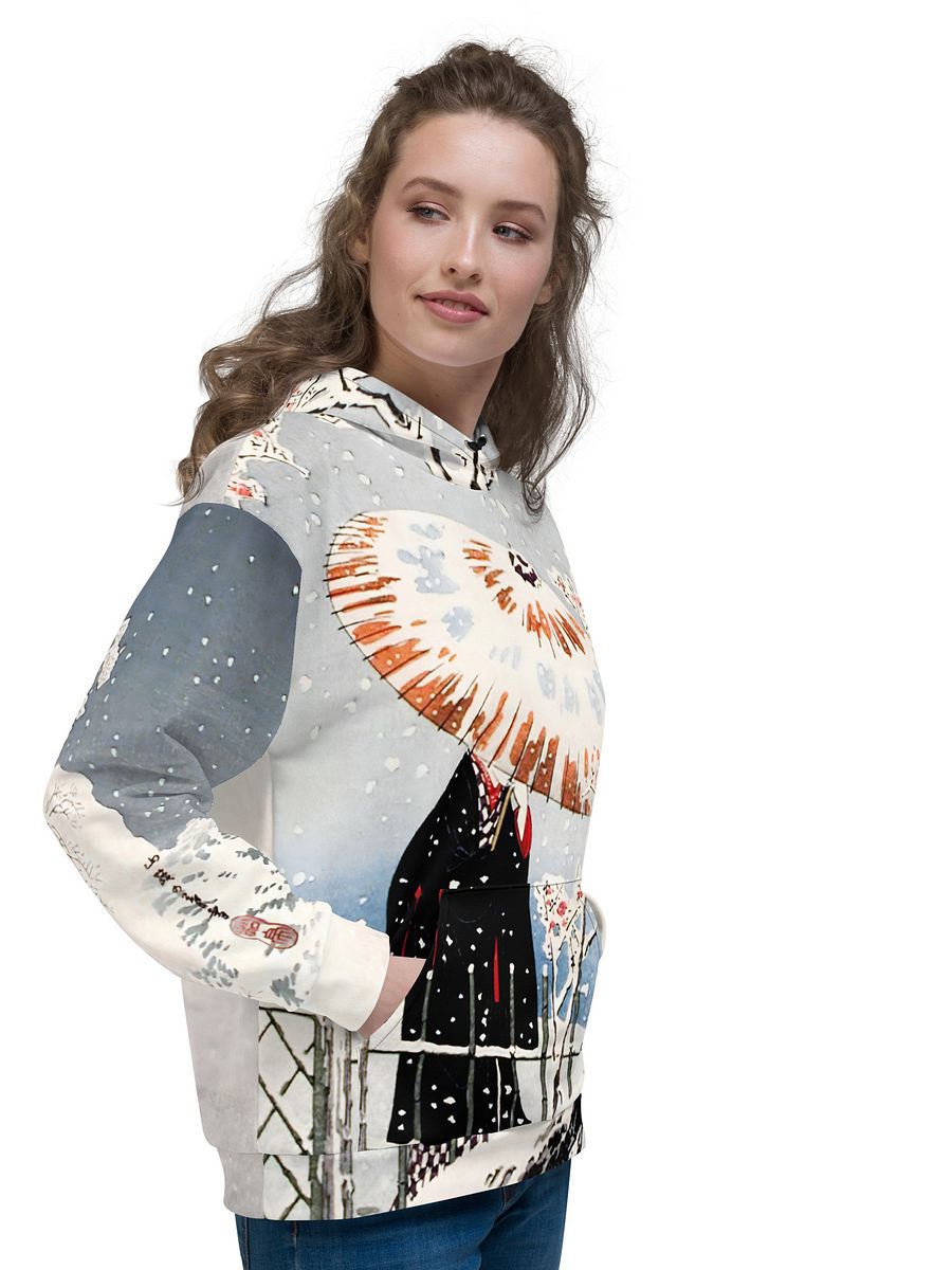 Plum Tree and Snowy Evening All-Over Print Recycled Unisex Hoodie product image (12)