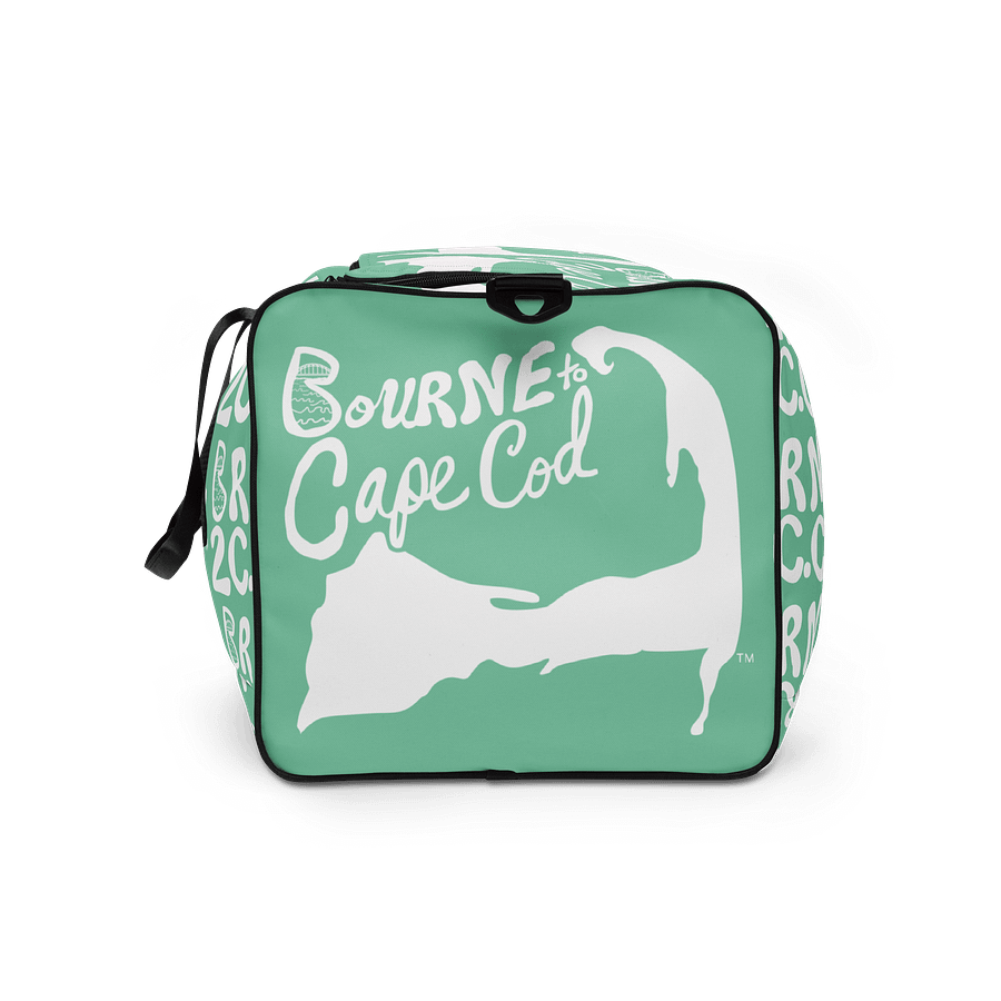 BOURNE to Cape Cod™ | Duffle Bag | BRN.2C.C.™ | Coastal Gym & Travel Gear | 22" All-Over Print Weekender | White Logos on Vista Blue Green product image (9)