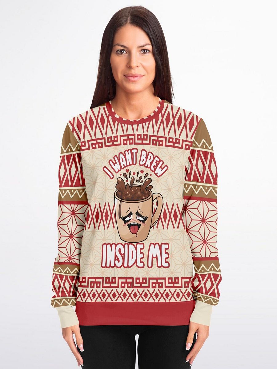 Funny Coffee Lover Sweatshirt "I Want Brew Inside Me" | Festive Christmas Sweater for Coffee Addicts | Cozy & Humorous Winter Gift for Him & Her product image (3)