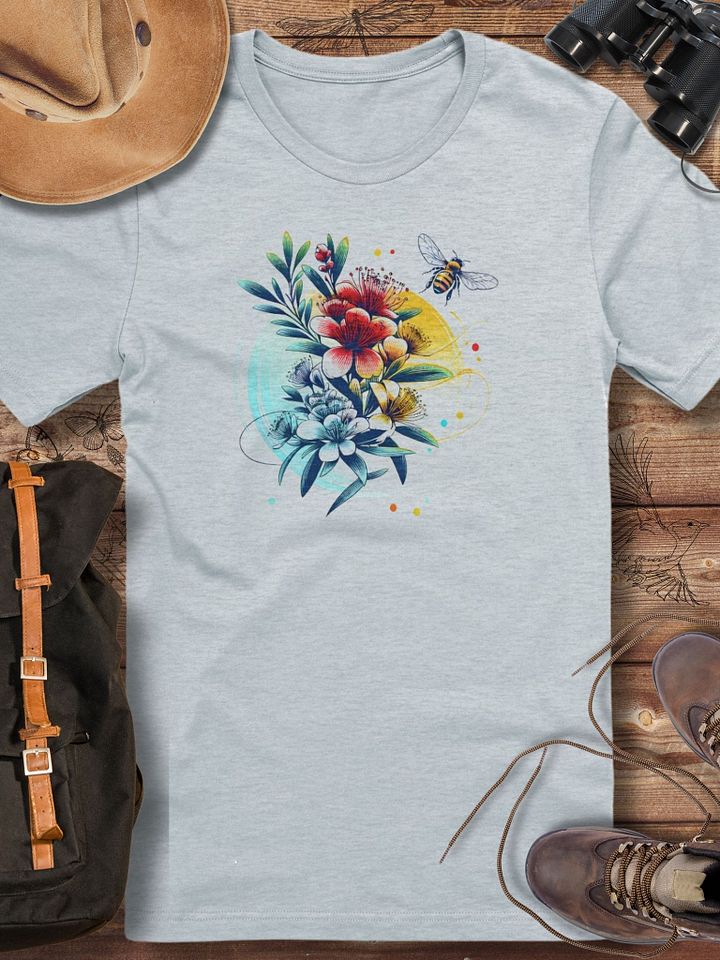 Manuka Flower Bee T-Shirt, Nature-Inspired Wildflower Tee, Botanical Honeybee Shirt, Floral Eco Tee, Bee Lover Gift for Her product image (5)