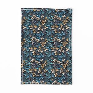 Seamless Pattern - Yellow-Brown Flowers on Textured Blue Background product image (11)