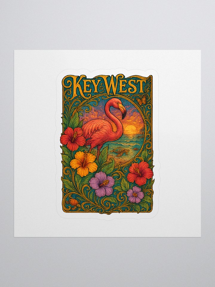 Kiss-Cut Key West Tropical Sticker with Flamingo and Hibiscus product image (1)