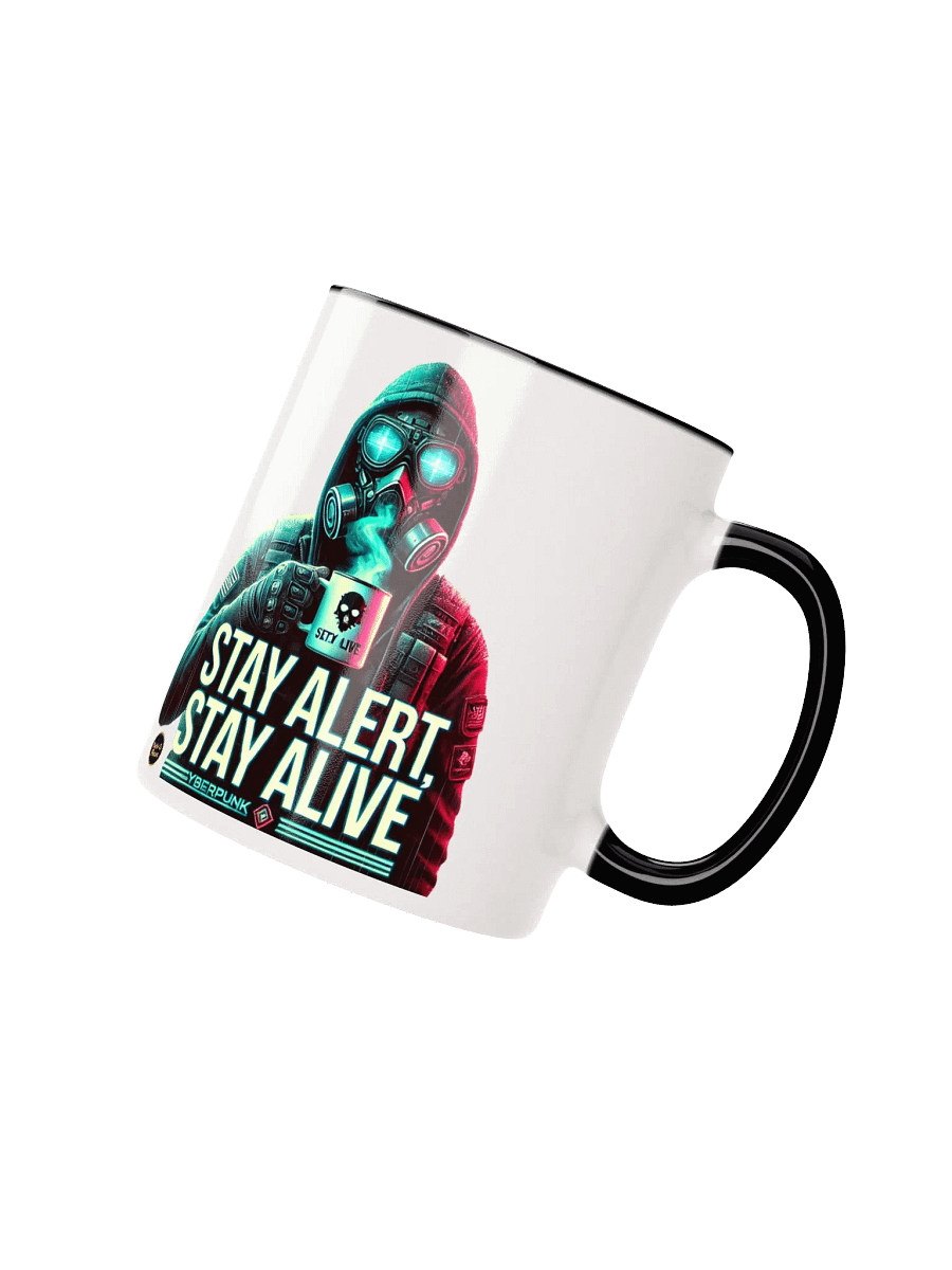 'Stay Alert, Stay Alive' – Cyberpunk Ceramic Mug with Color Inside product image (3)