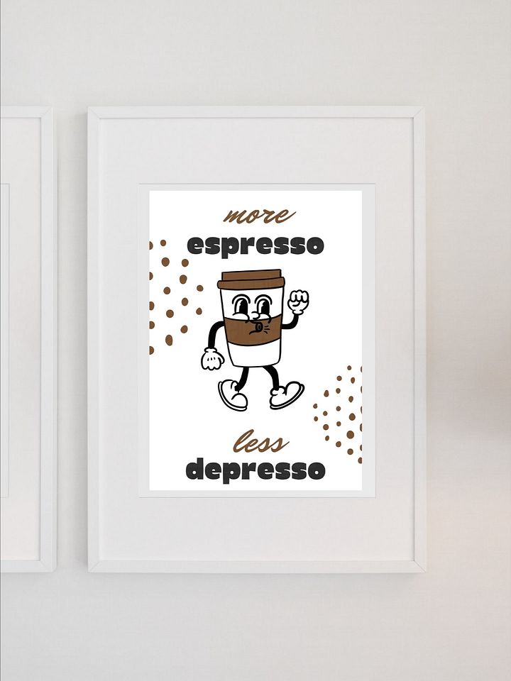 More Espresso Less Depresso Coffee Wall Art - Fun Cartoon Coffee Cup Print, Retro Kitchen Decor, Motivational Coffee Lover Poster product image (1)
