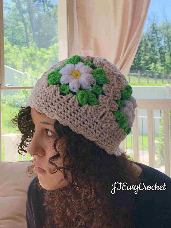 Granny Square Hat Crochet Pattern and VIDEO Sun Hat Beanie Bucket Hat With Brim product image (2)