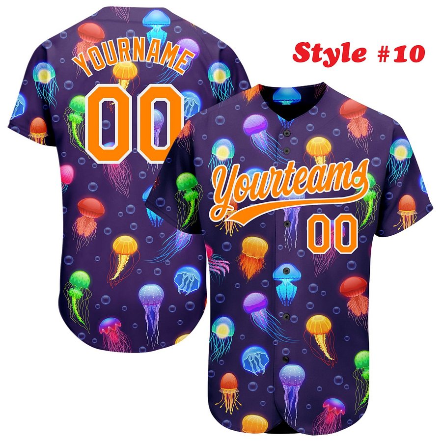 Authentic Baseball Jersey, Custom Baseball Jersey, Personalized Sport Jersey, Colorful, Number, 3D Jellyfish, Ocean product image (186)