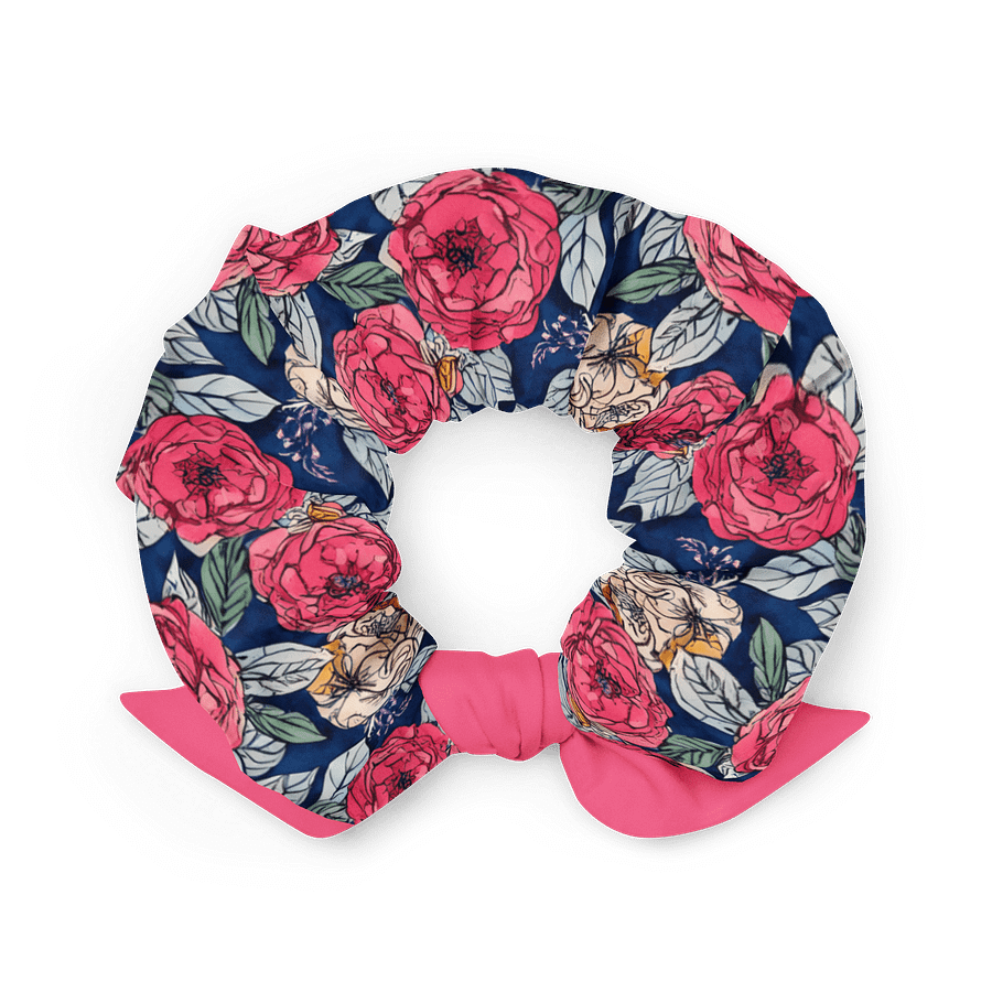 Eco-Friendly Navy Floral Bow Scrunchie – Recycled Stretch Fabric, Versatile Hair Accessory product image (2)