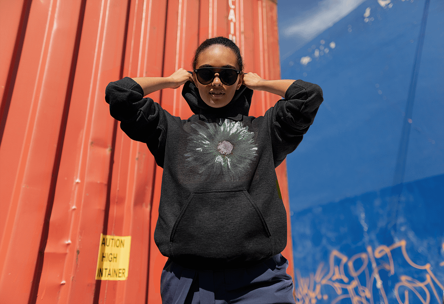 Abstract Distressed Silver Daisy Flower on a Dark Background Women's Classic Hoodie product image (5)