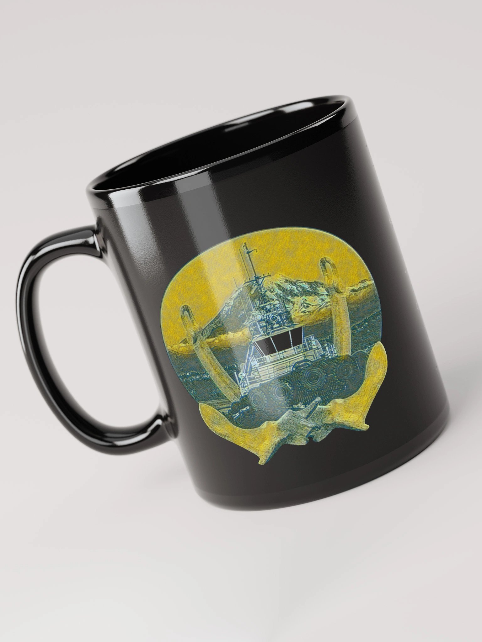 Twin anchor yellow Mount Rainier Marshall Foss - Ancher Tug Mug 11oz & 15oz product image (6)