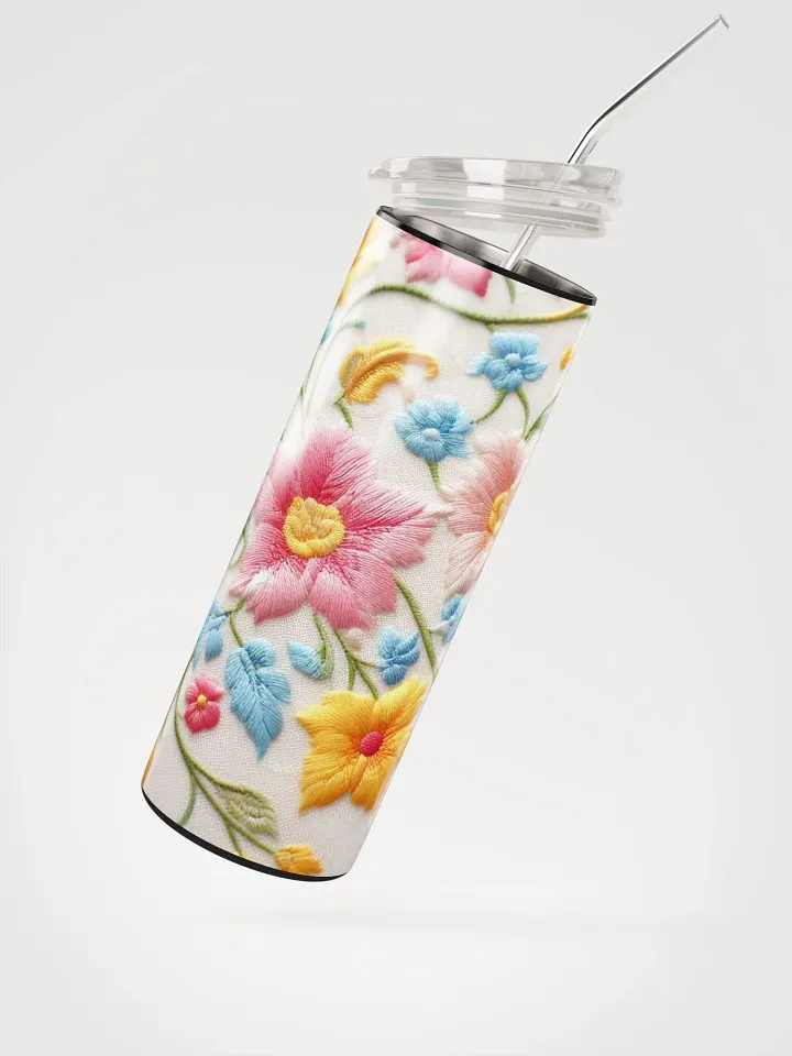 Radiant Floral Embroidered Stainless Steel Tumbler - Sustainable Chic for Your Daily Sips product image (2)