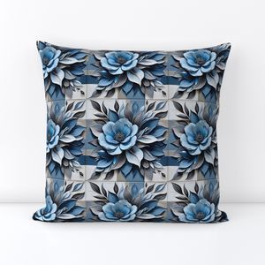 Seamless Pattern - Painted Floral Tile Pattern 3 in Shades of Blue and Gray product image (6)