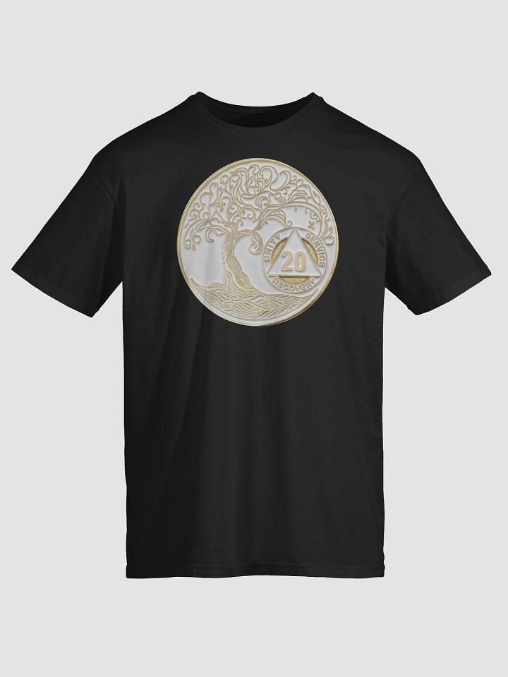 Twisted Tree of Life 20th Year Sobriety White & Gold Medallion T-Shirt product image (1)