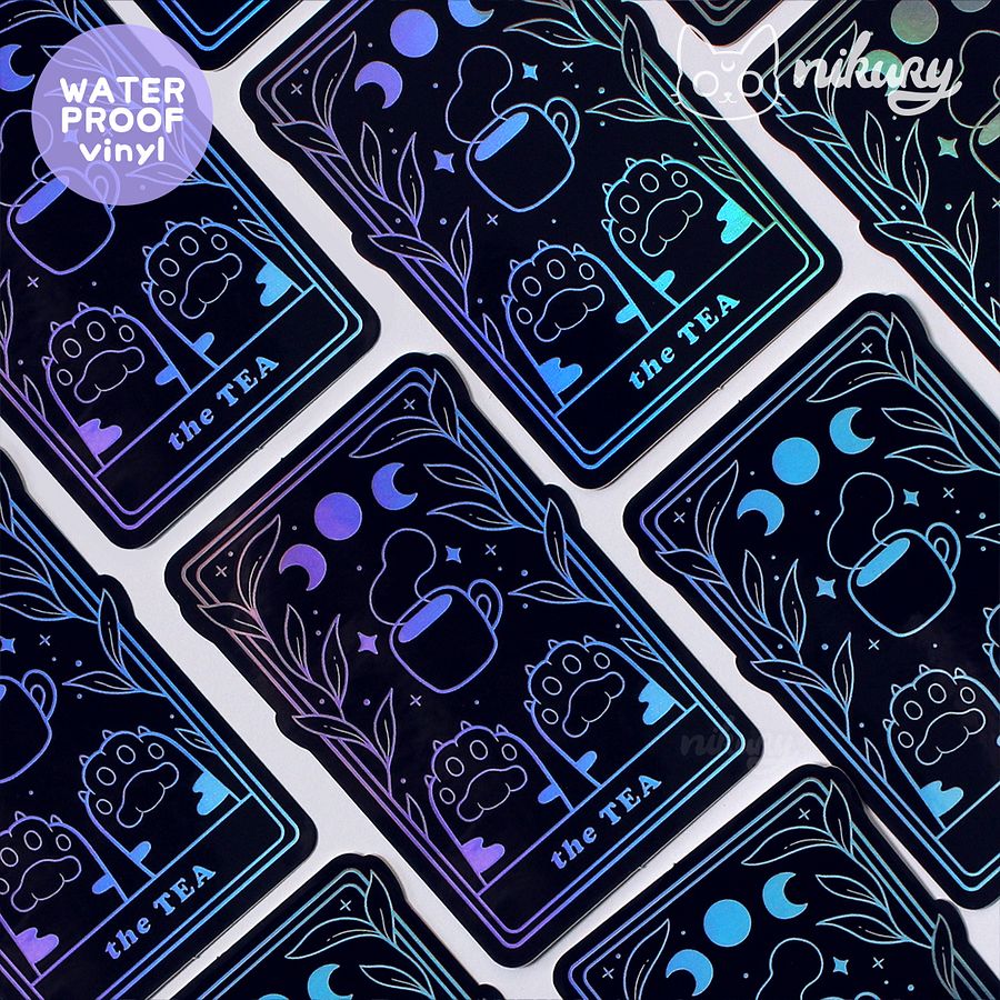 Holographic The Tea Cat Tarot Sticker product image (1)