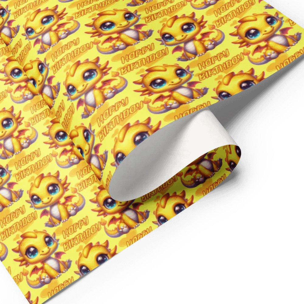 Happy Birthday Baby Dragon Gift Wrapping Paper 3 Sheet Set #1 Yellow Baby Dragon product image (7)