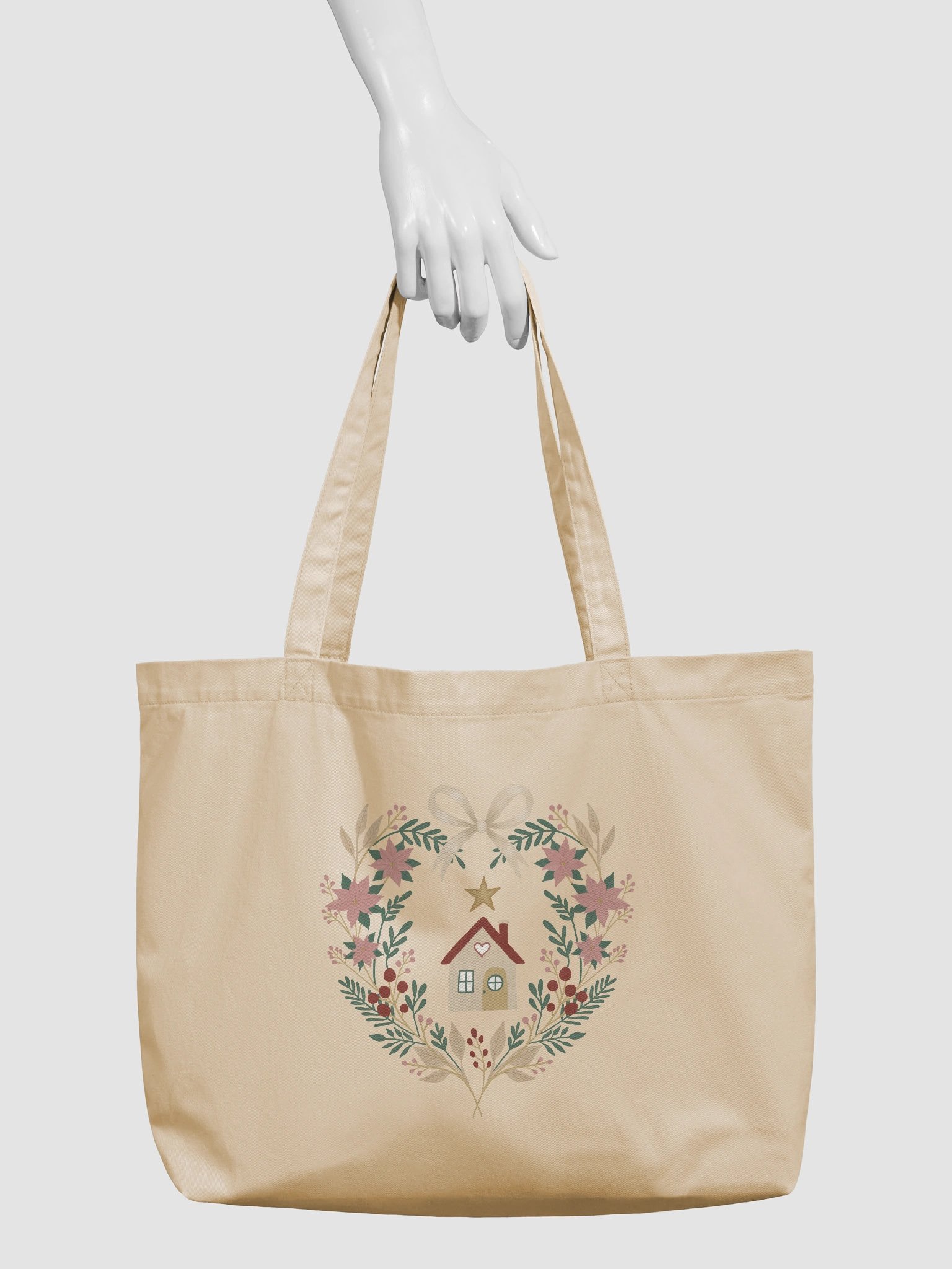 Organic cotton tote bag winter heart home. Elegant holiday design & eco-friendly style product image (3)