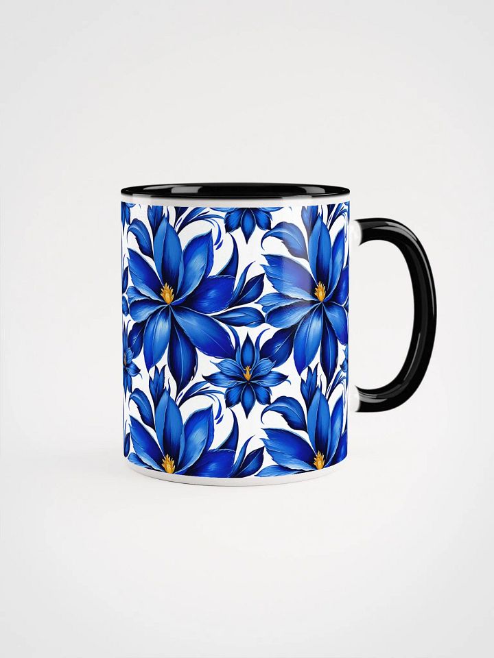 Coffee Mug with Color Inside - Painted Blue Flowers on White product image (1)
