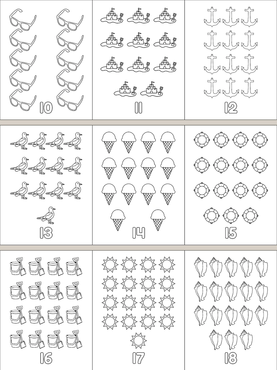Printable Number Counting Coloring Pages - Beach Theme product image (4)