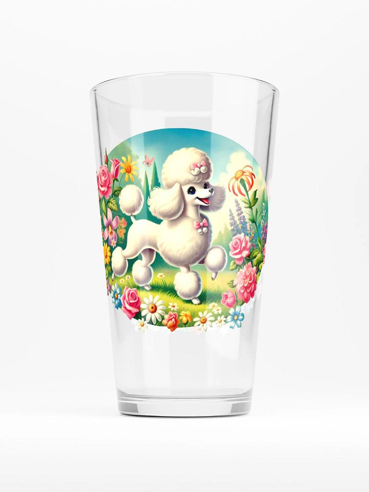 Adorable Poodle in Floral Garden 16 oz Glass product image (1)