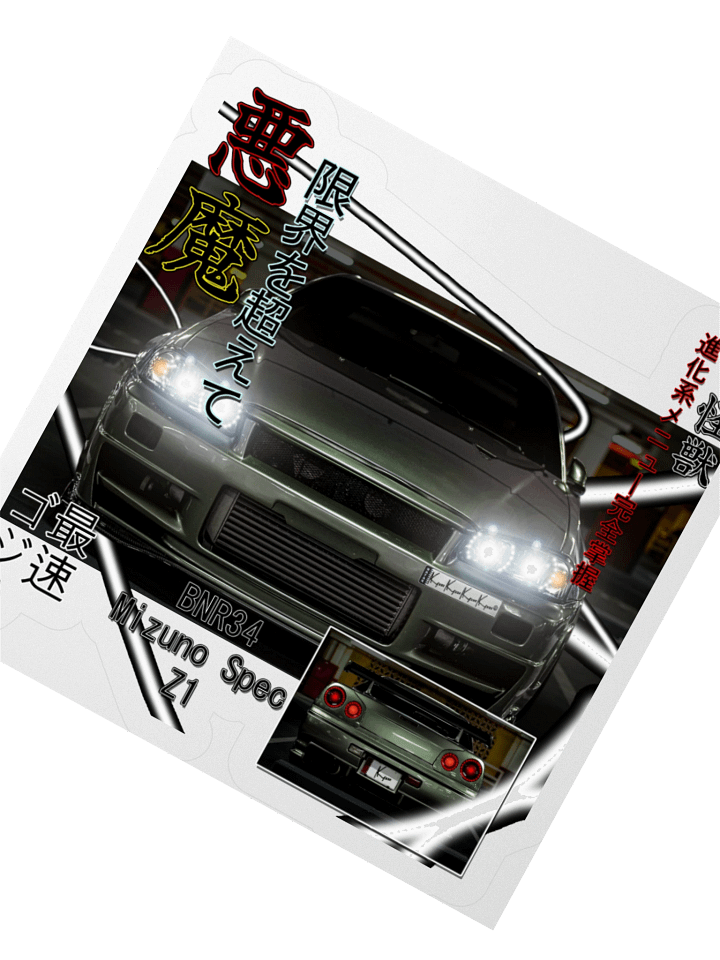 BNR34 Z1 SPEC, Japanese magazine style | Kiss-Cut Sticker product image (2)