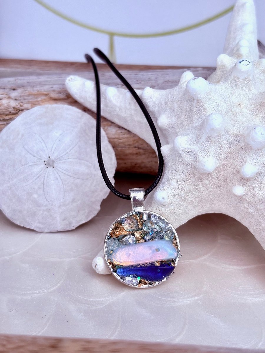 Mixed Metal Horizon Sea Glass Pendant Necklace | Handmade Bead & Sea Glass Art | Coastal Charm Jewelry by Monique Faella Designs™ | MFD-00226 product image (5)