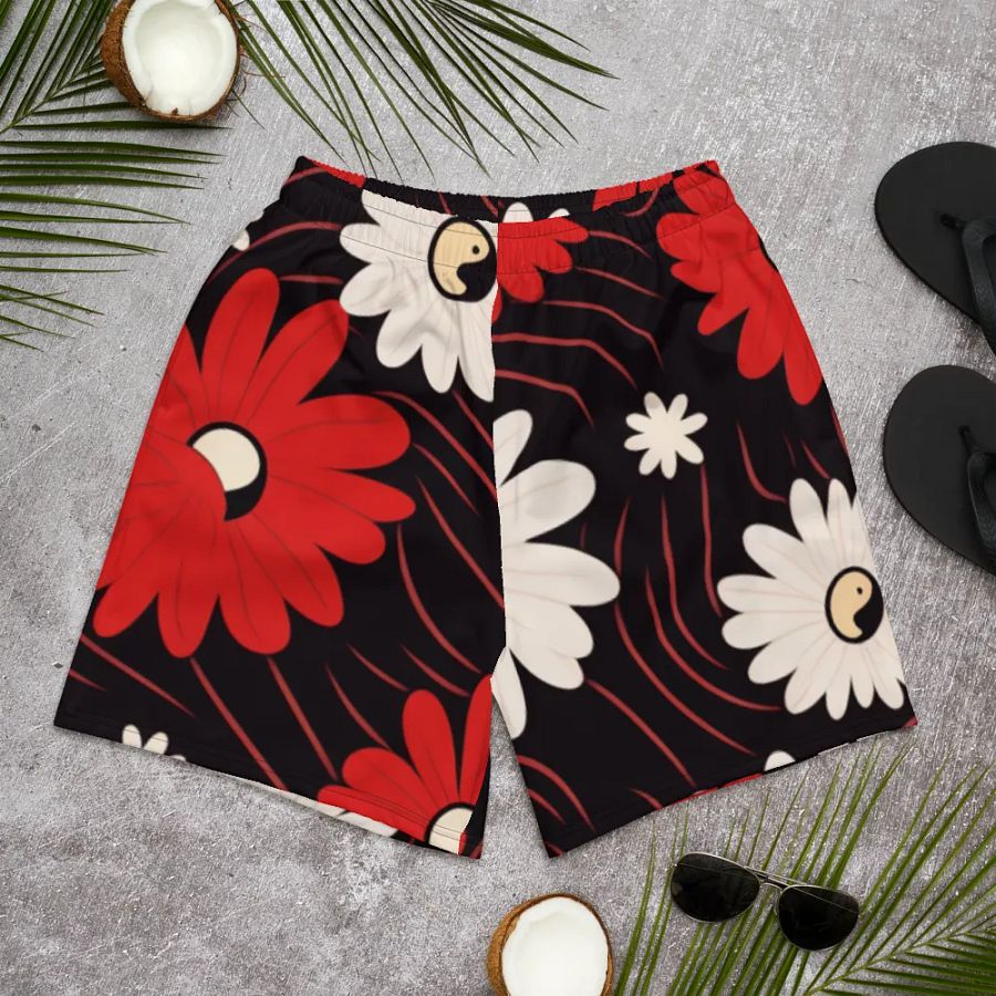 Athletic Shorts 🔴 Functional Fashion at Its Best ⚫️ Red and White Flowers ⚪️ Yin and Yang product image (10)