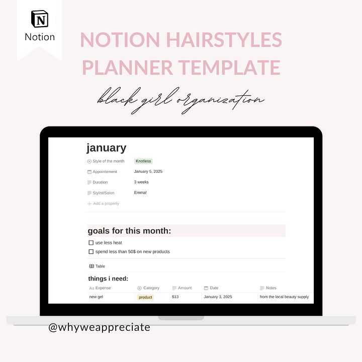 2025 Hairstyles Planner Notion Template product image (1)
