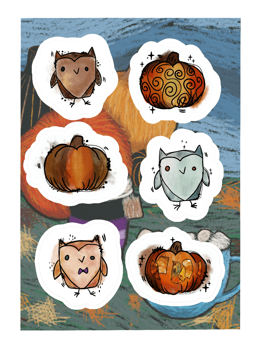 Whimsical Pumpkin and Owl Sticker Sheet product image (3)