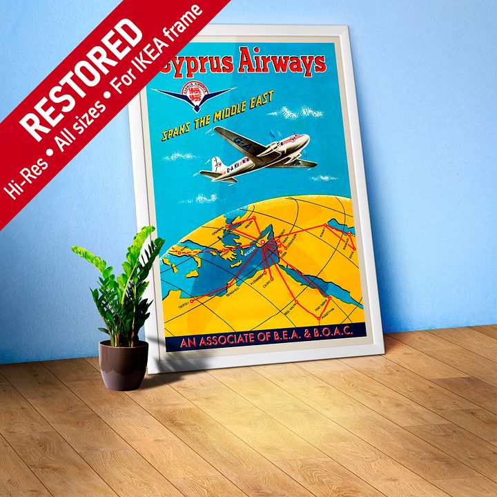 Cyprus Airways, Nicosia, 1950s — retro vintage travel poster product image (1)