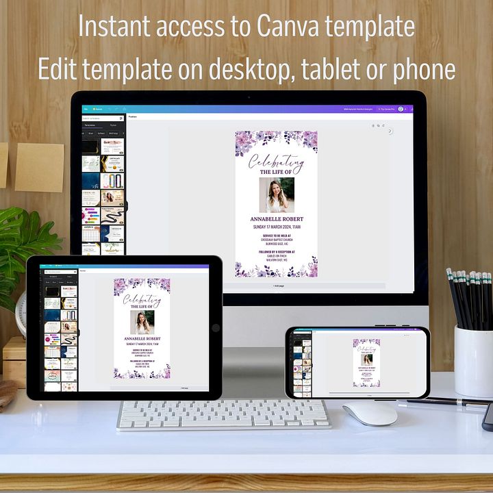 Purple Flowers Evite Canva Template product image (2)