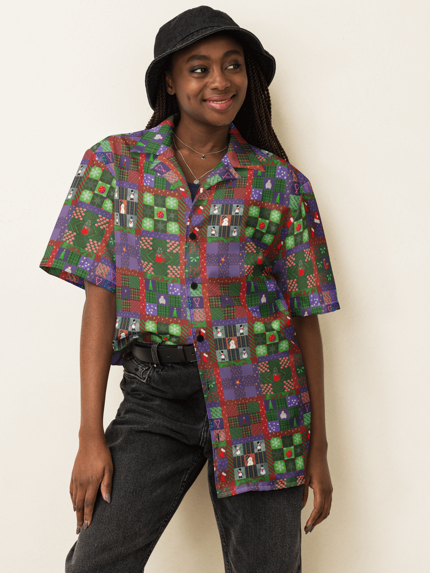 Christmas Patchwork Oversized Button Down Shirt product image (10)