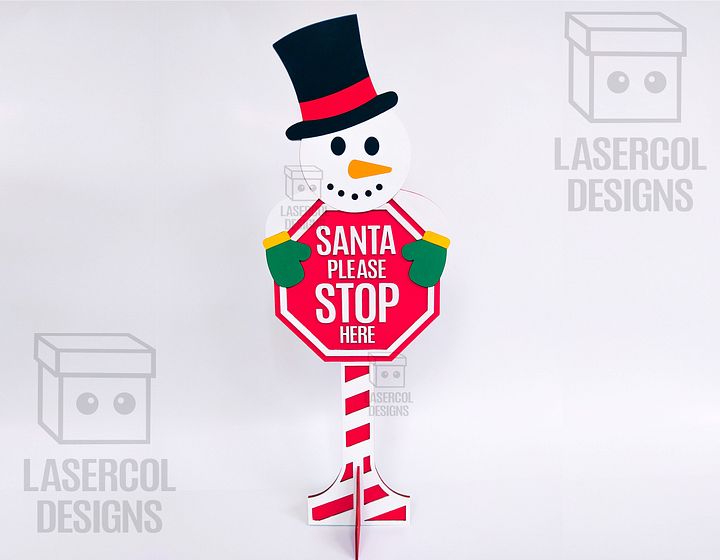 Santa Please Stop Here Sign (Snowman) - Laser Cut Files product image (2)