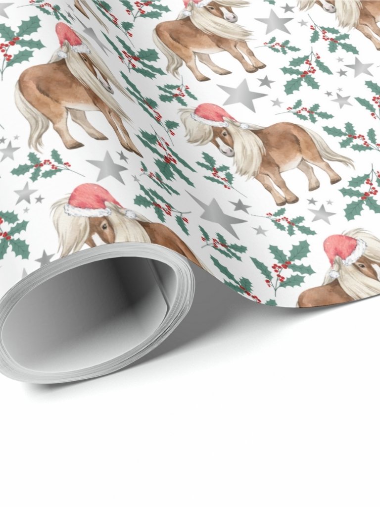 Ponies in Santa Hats Christmas Gift Wrapping Paper product image (1)
