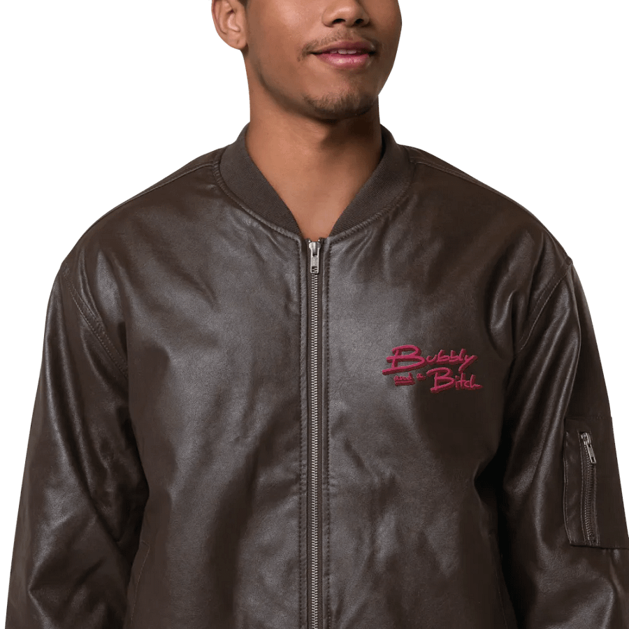 Bubbly and a B (rose shadow design) faux leather bomber jacket product image (1)