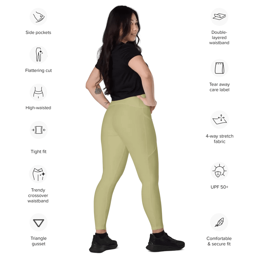 Plain Medium Yellow True Summer Women's High Waisted Premium Crossover Leggings with Pockets by Treasure Pie product image (12)