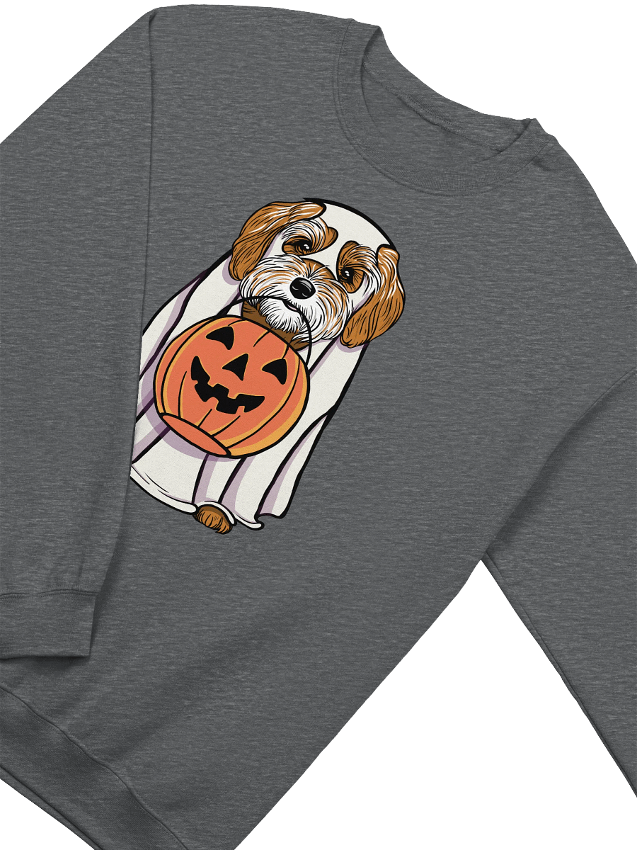 Funny Halloween Havanese(Brown & White) Sweatshirt | Funny Havanese Wearing a Ghost Costume and Holding a Pumpkin Basket product image (8)