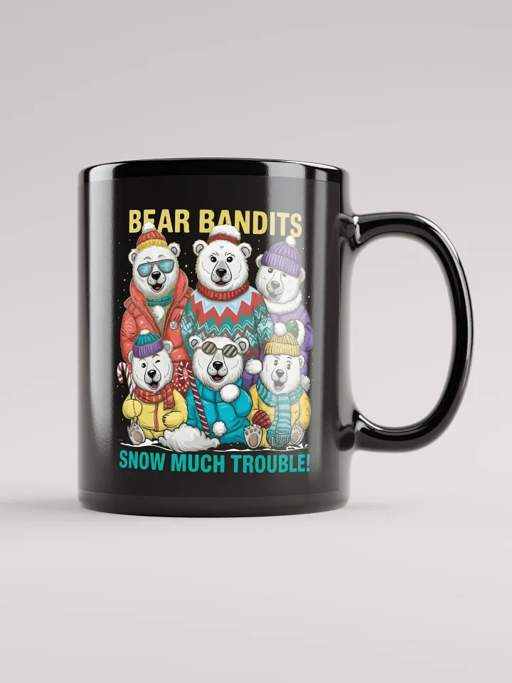 Bear Bandits of the North Black Glossy Mug – Playful Polar Bear Mug product image (1)