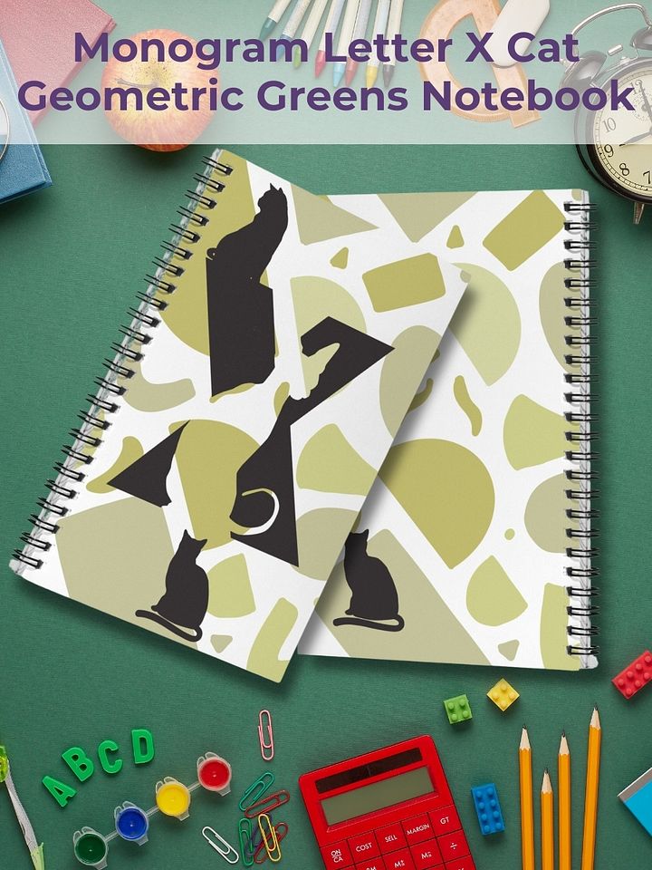 Monogram Letter X Cat Lover Geometric Greens Notebook product image (1)