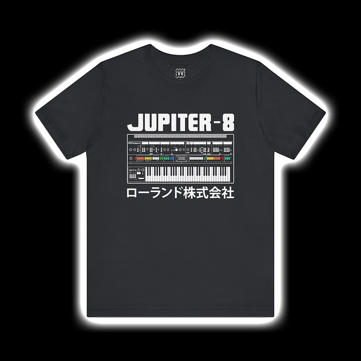 Jupiter 8 T-Shirt - Roland JP-8 Classic Synthesizer by Vintage Voltage (WHITE PRINT) product image (1)