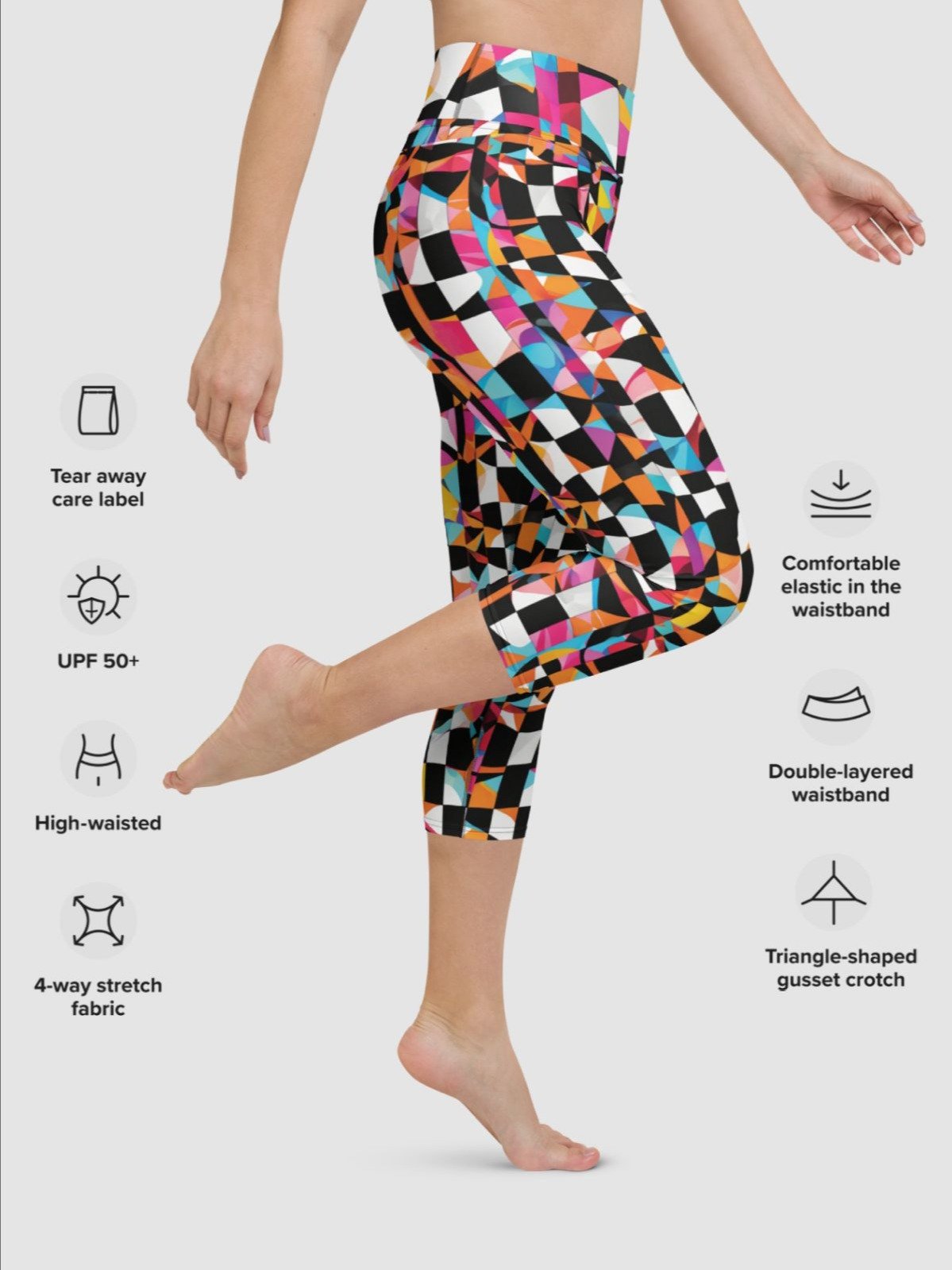 Printed Capri Leggings "Colorful Modern Abstract Checkered Art" product image (3)