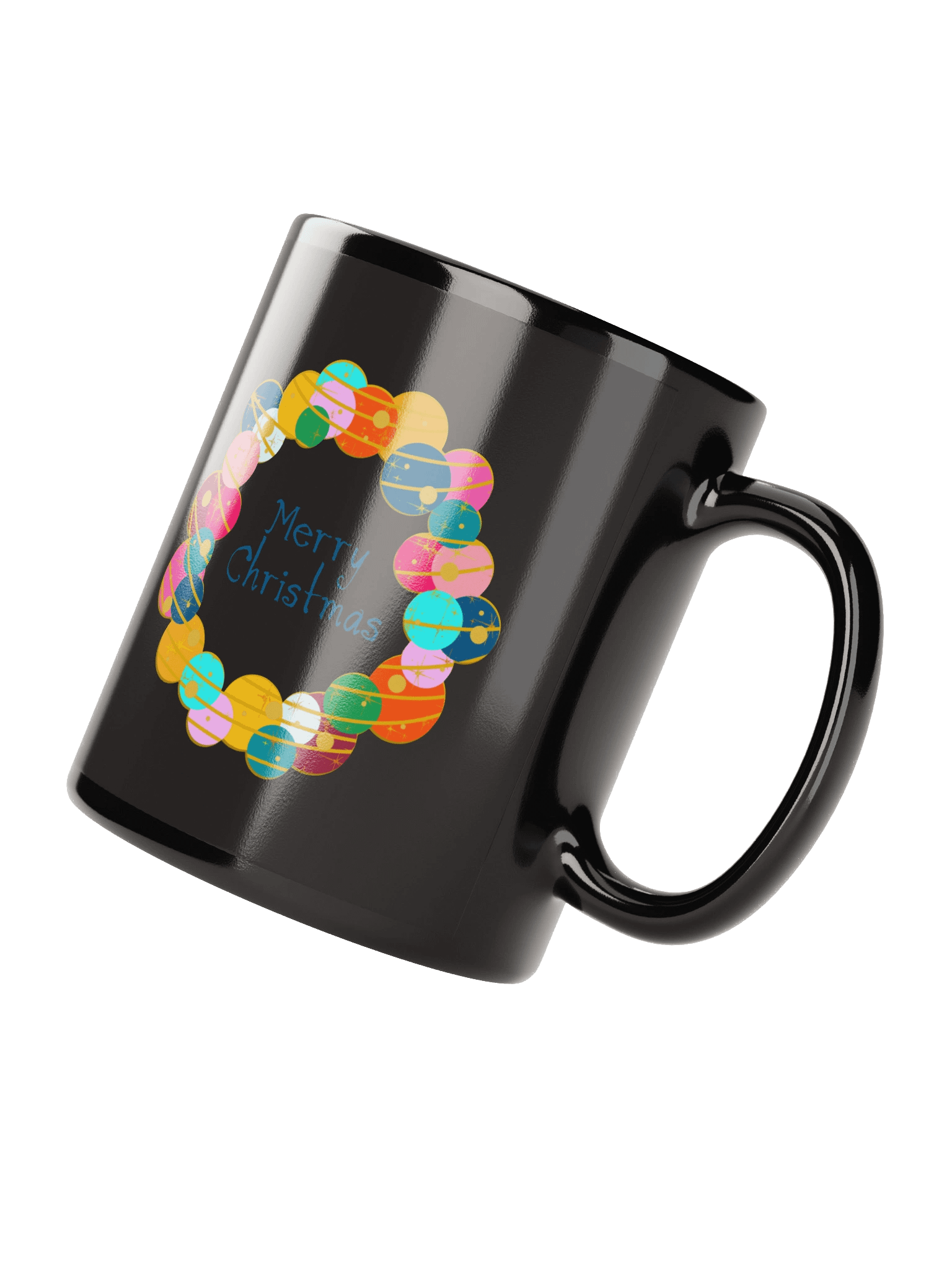 Retro Merry Christmas Wreath – Black Mug product image (4)