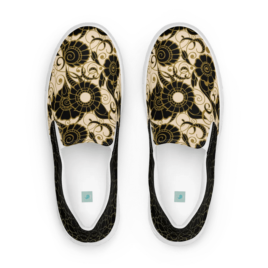 Black And Gold Patterned Slip On Womens Shoes product image (8)