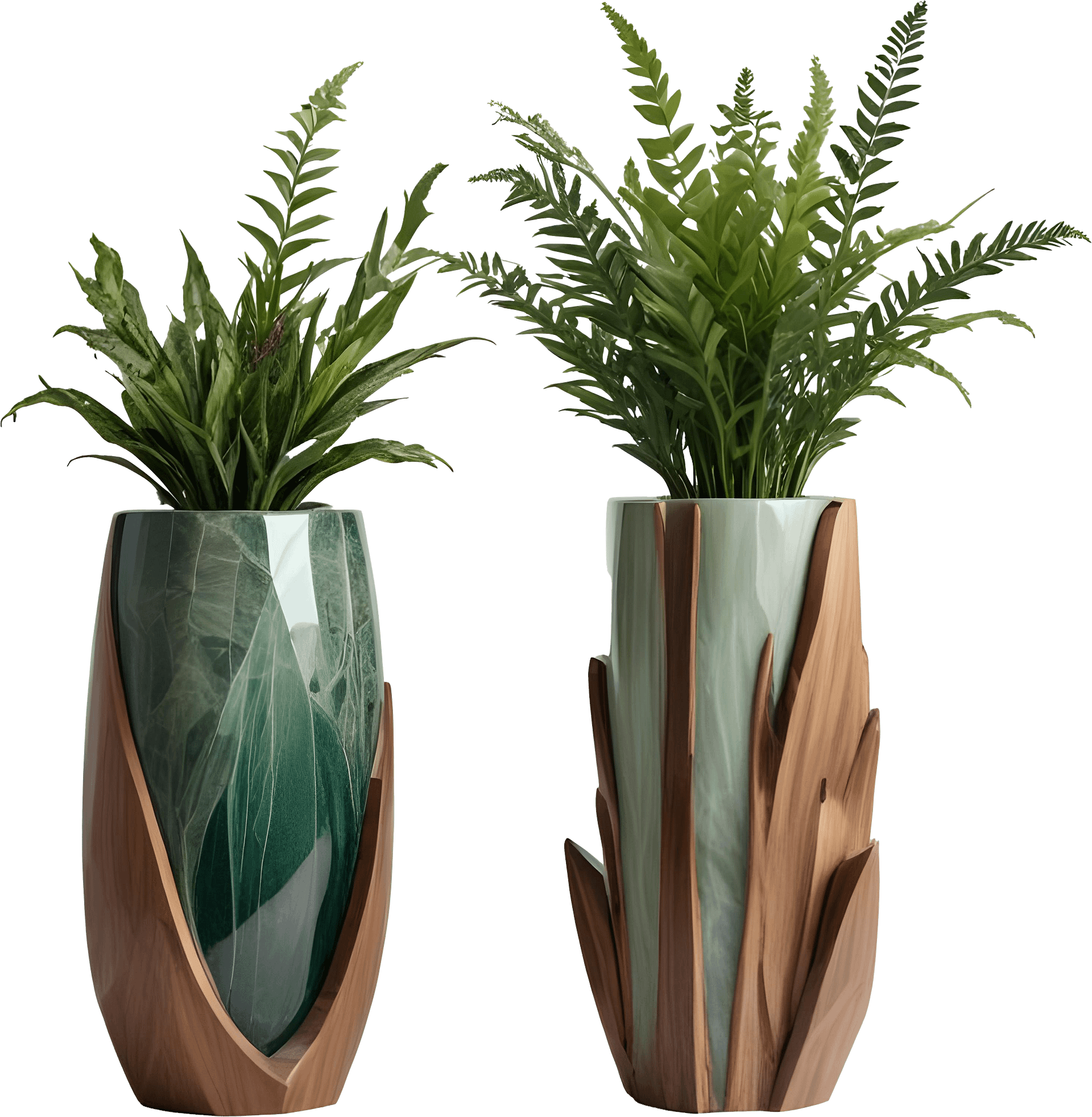 Luxe Botanique – Twin Fern Elegance Vases PNG product image (1)