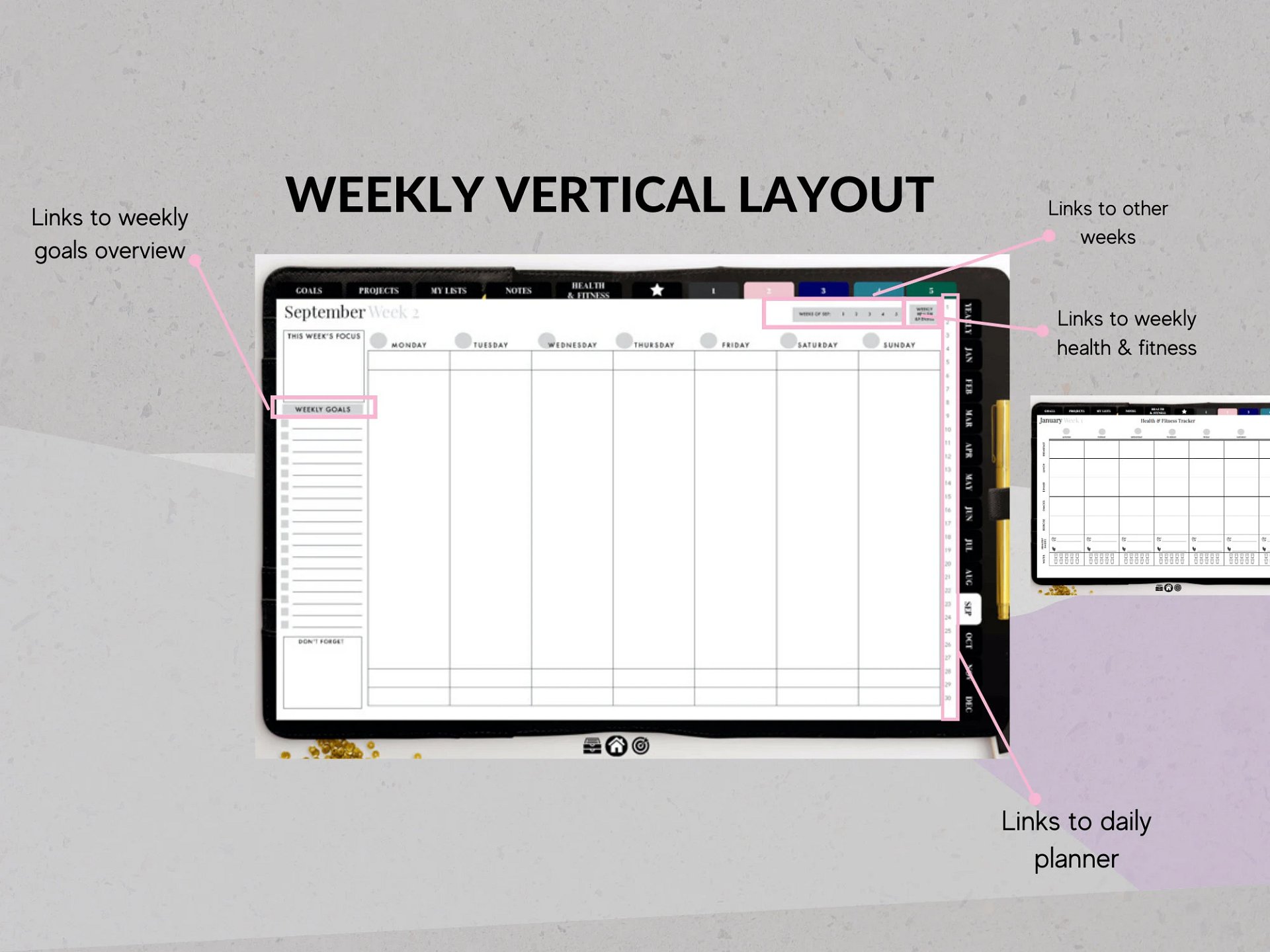 Undated Digital Planner - Black Vertical Week | Ideal for iPad & Phone product image (3)