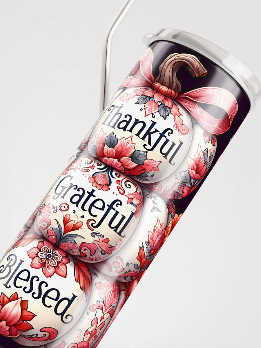 Thankful Grateful Blessed Pink & White Sublimation Design Stainless Steel Tumbler. product image (8)