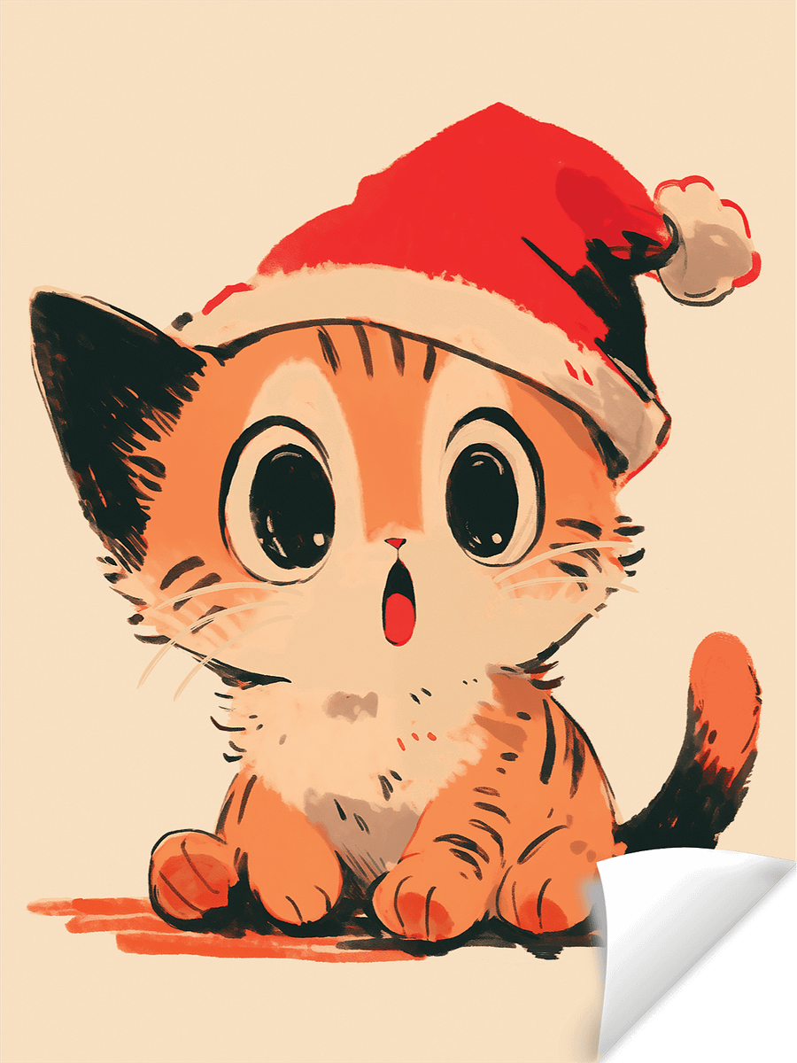 Vintage Santa Hat Cat | Matte Paper Print product image (1)