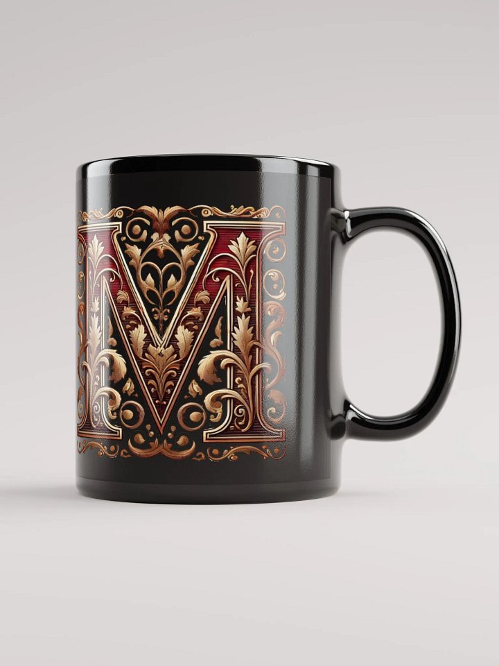 Victorian Letter 'M' Black Glossy Mug product image (1)