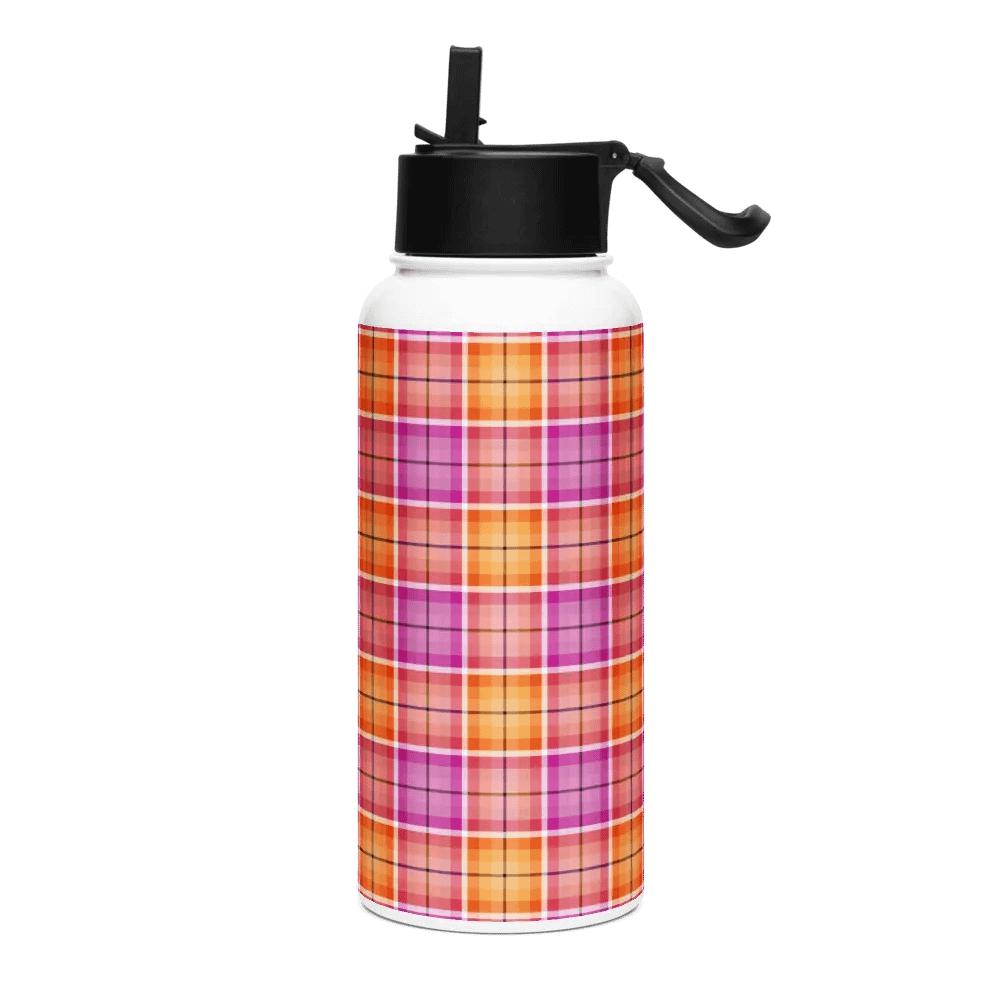 Bright Orange and Pink Plaid Water Bottle product image (2)